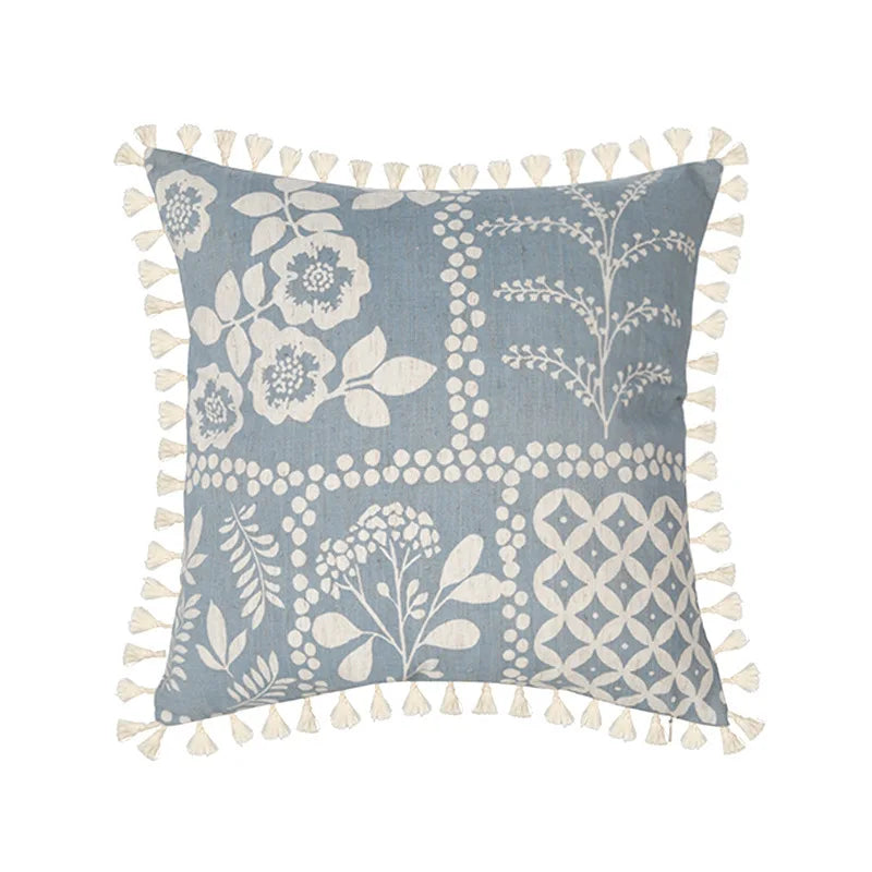 Boho Vintage Linen Pillow Case – Light Blue 45X45cm and 30x50cm WHIMSICAL HOME OF CREATIONS