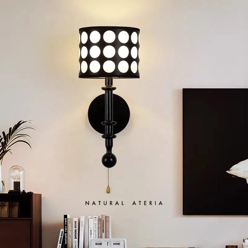 Luxury Mid-Century Art Deco Fabric Wall Sconce – Black & Walnut, LED Lighting WHIMSICAL HOME OF CREATIONS