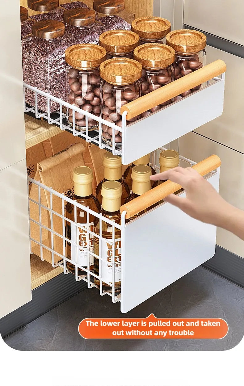 Multi-Functional Pull-Out Cabinet Drawer Organizer – Heavy-Duty Carbon Steel, No-Drill Install WHIMSICAL HOME OF CREATIONS