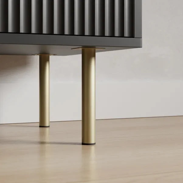 Extra Wide Retro Ribbed Sideboard with Gold Accents – Dark Wood & Luxury Design WHIMSICAL HOME OF CREATIONS