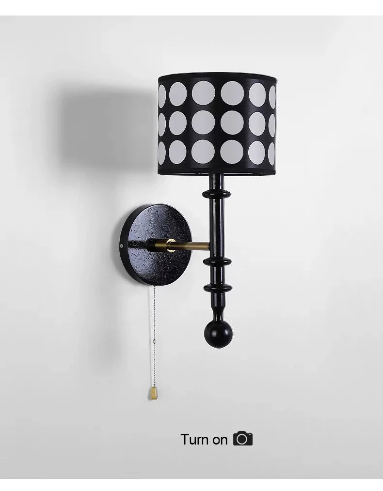 Luxury Mid-Century Art Deco Fabric Wall Sconce – Black & Walnut, LED Lighting WHIMSICAL HOME OF CREATIONS