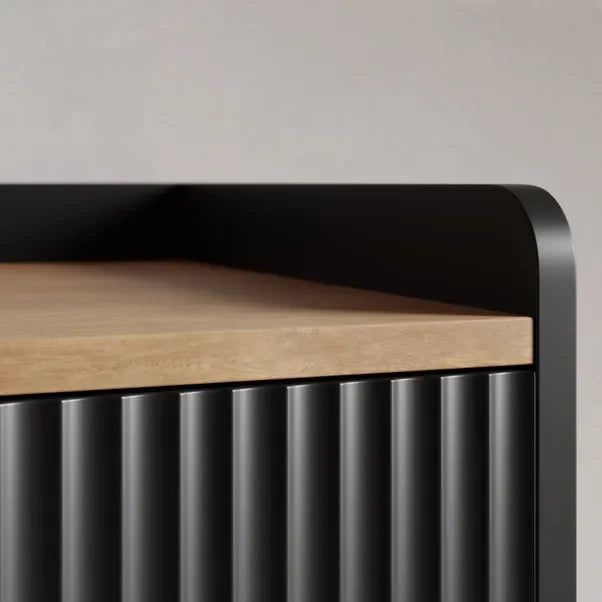 Extra Wide Retro Ribbed Sideboard with Gold Accents – Dark Wood & Luxury Design WHIMSICAL HOME OF CREATIONS