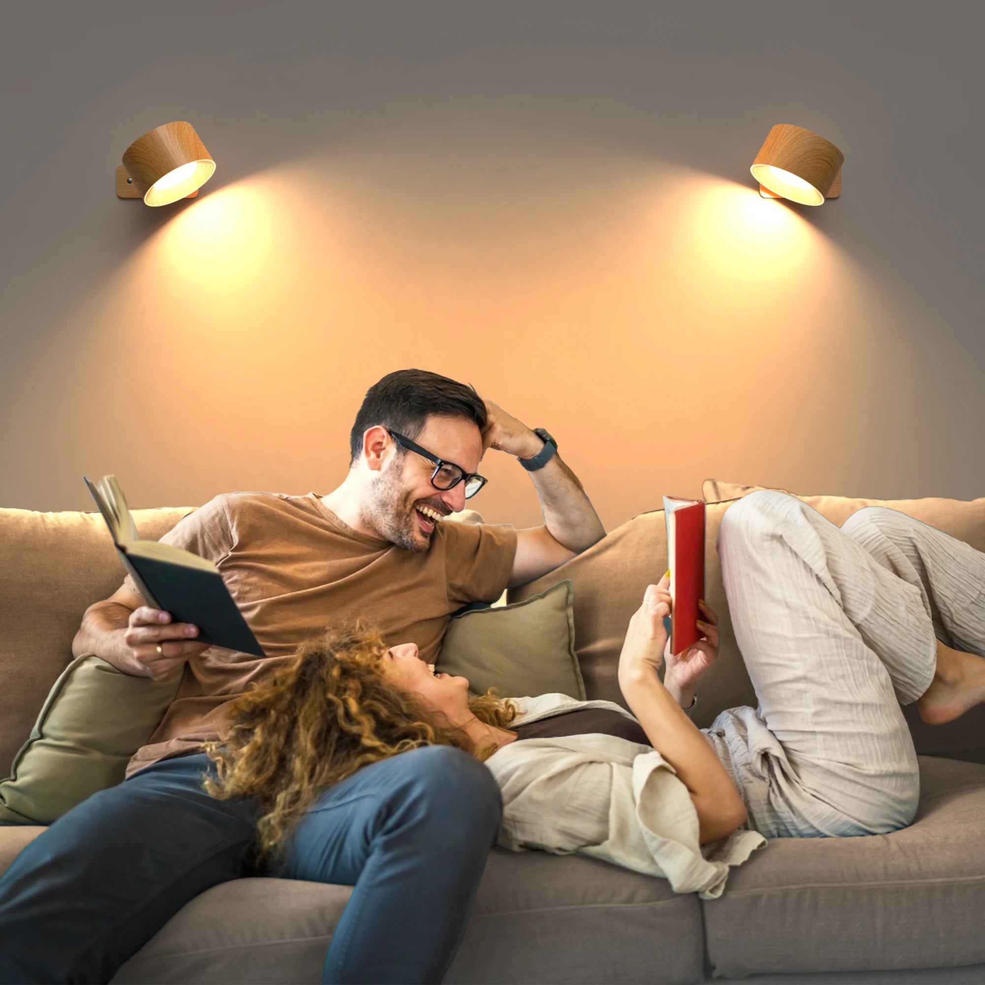 Wooden LED Wall Sconce, 360° Rotatable Dimmable Magnetic Touch Control Rechargeable Battery Operated WHIMSICAL HOME OF CREATIONS