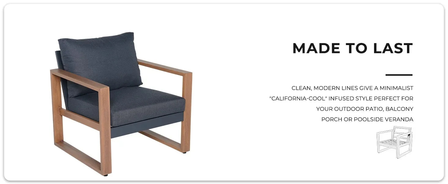 Luxury 4-Piece Aluminium Faux-Wood Outdoor Lounge Set — Modern Californian Minimalist Design WHIMSICAL HOME OF CREATIONS