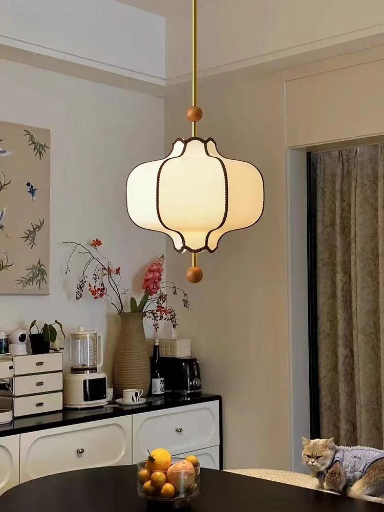 Medieval Pendant Light - Beige Fabric Shade 50cm WHIMSICAL HOME OF CREATIONS