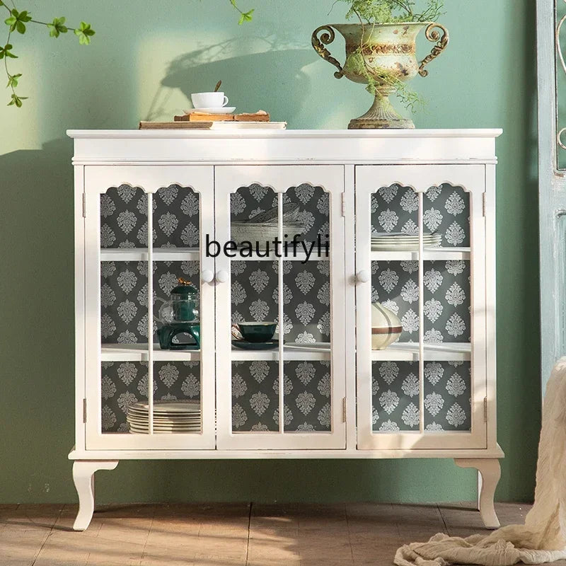 French Distressed Glass Cabinet – Rustic Elegance with Luxury Interior Design WHIMSICAL HOME OF CREATIONS