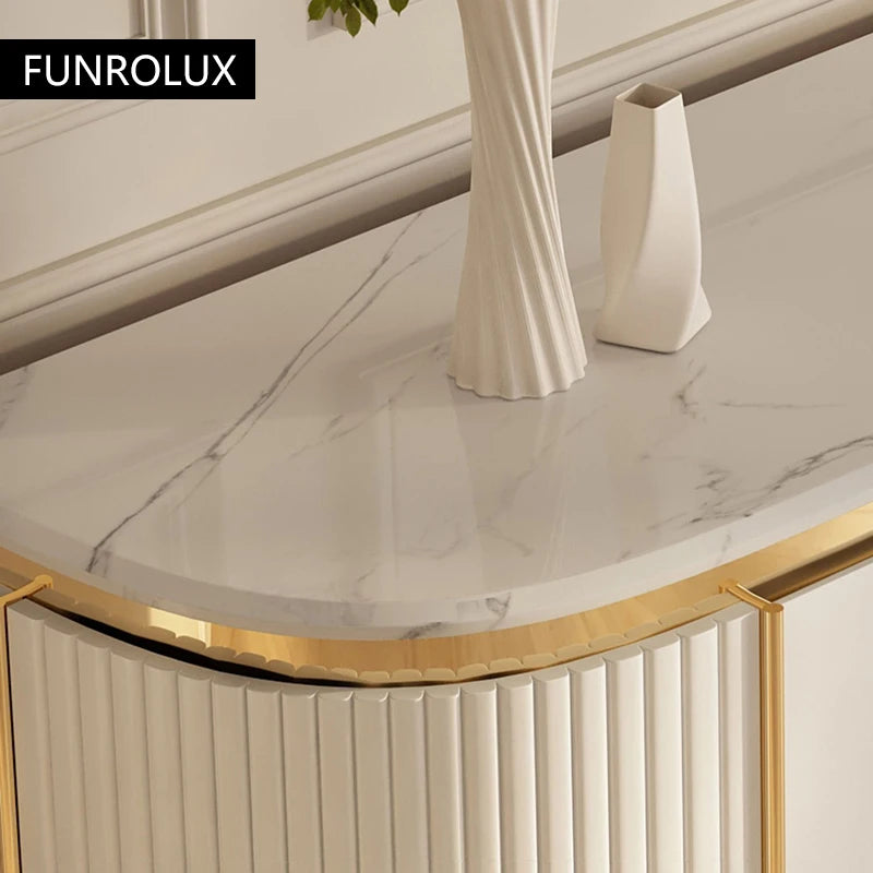 Elegant Marble Sideboard with Gold Trim - Cream Glass Finish WHIMSICAL HOME OF CREATIONS