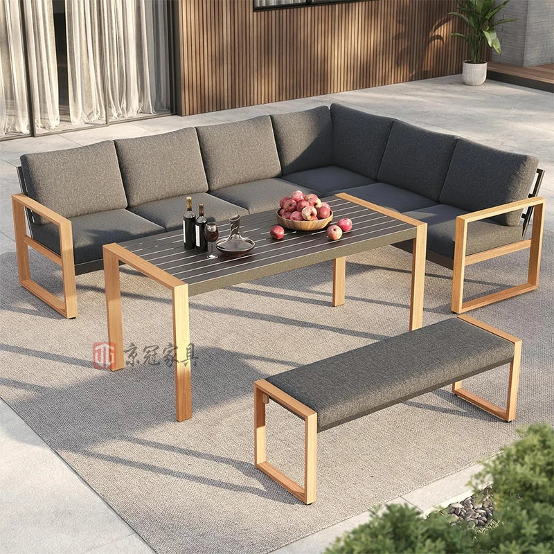 Luxury 4-Piece Aluminium Faux-Wood Outdoor Lounge Set — Modern Californian Minimalist Design WHIMSICAL HOME OF CREATIONS