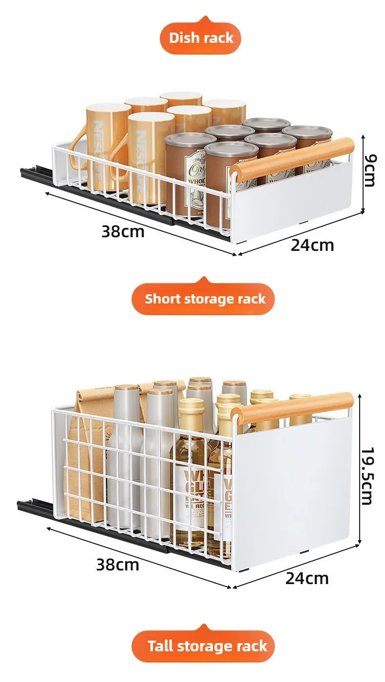 Multi-Functional Pull-Out Cabinet Drawer Organizer – Heavy-Duty Carbon Steel, No-Drill Install WHIMSICAL HOME OF CREATIONS