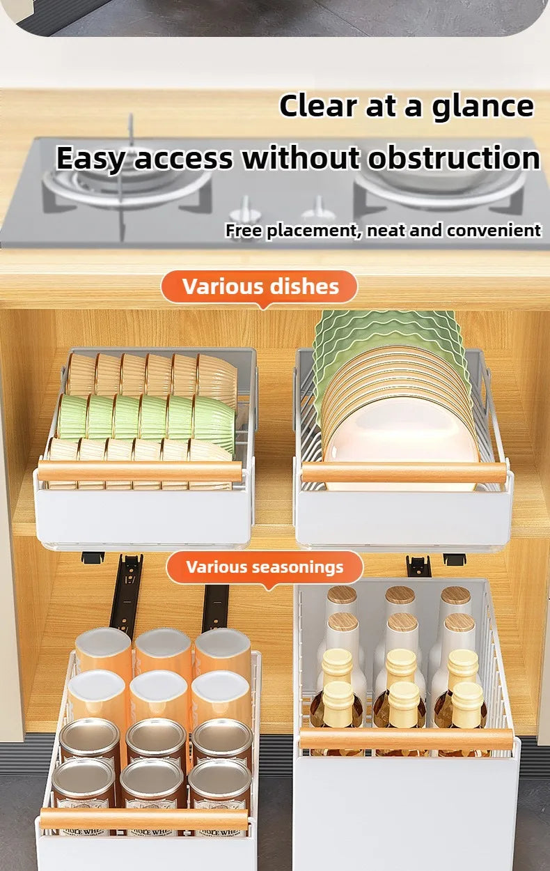 Multi-Functional Pull-Out Cabinet Drawer Organizer – Heavy-Duty Carbon Steel, No-Drill Install WHIMSICAL HOME OF CREATIONS