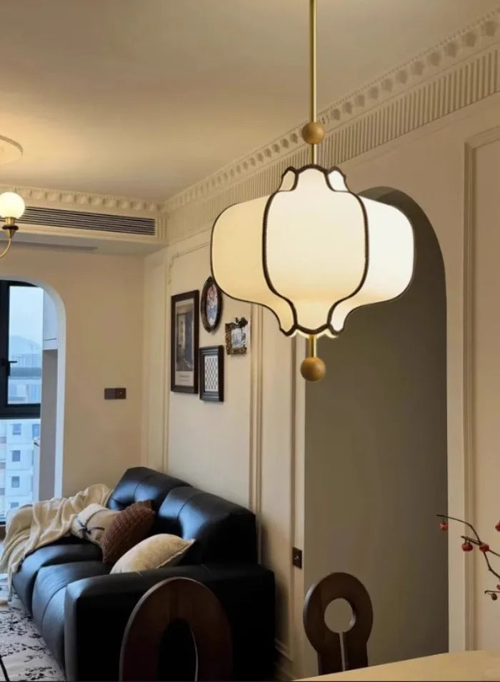 Medieval Pendant Light - Beige Fabric Shade 50cm WHIMSICAL HOME OF CREATIONS