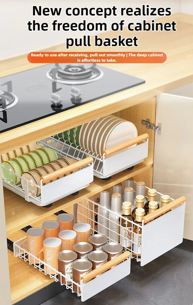 Multi-Functional Pull-Out Cabinet Drawer Organizer – Heavy-Duty Carbon Steel, No-Drill Install WHIMSICAL HOME OF CREATIONS