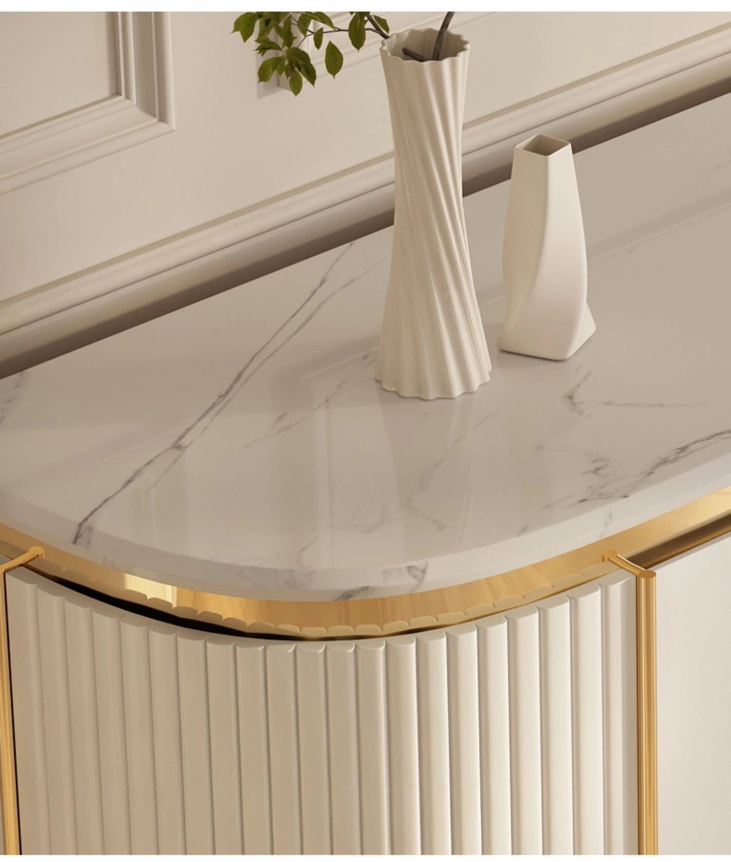 Elegant Marble Sideboard with Gold Trim - Cream Glass Finish WHIMSICAL HOME OF CREATIONS
