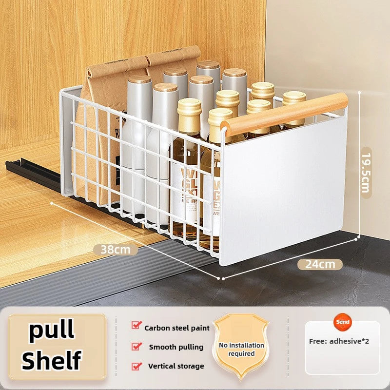 Multi-Functional Pull-Out Cabinet Drawer Organizer – Heavy-Duty Carbon Steel, No-Drill Install WHIMSICAL HOME OF CREATIONS