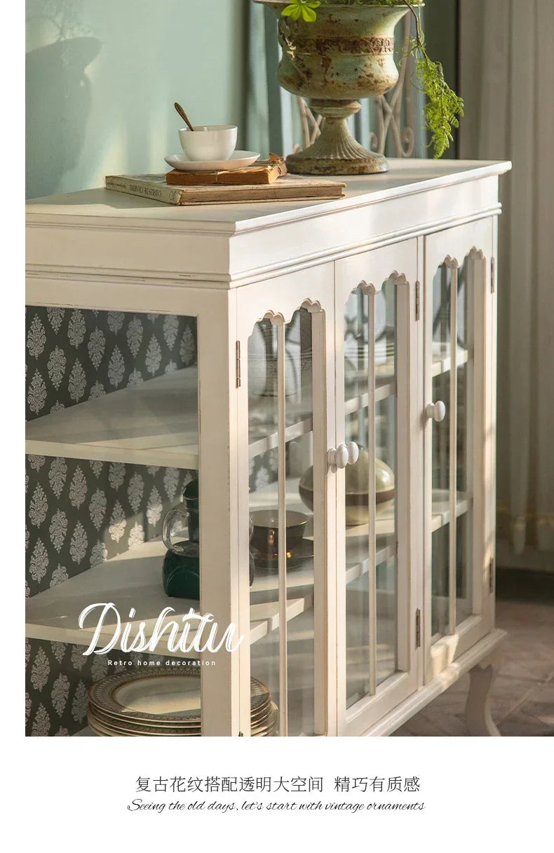 French Distressed Glass Cabinet – Rustic Elegance with Luxury Interior Design WHIMSICAL HOME OF CREATIONS