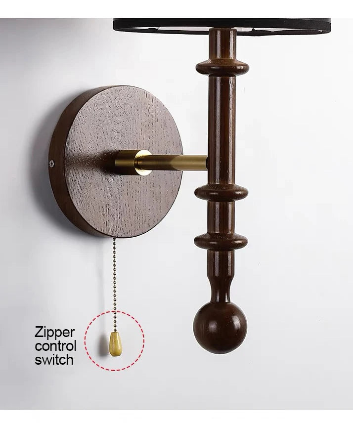 Luxury Mid-Century Art Deco Fabric Wall Sconce – Black & Walnut, LED Lighting WHIMSICAL HOME OF CREATIONS