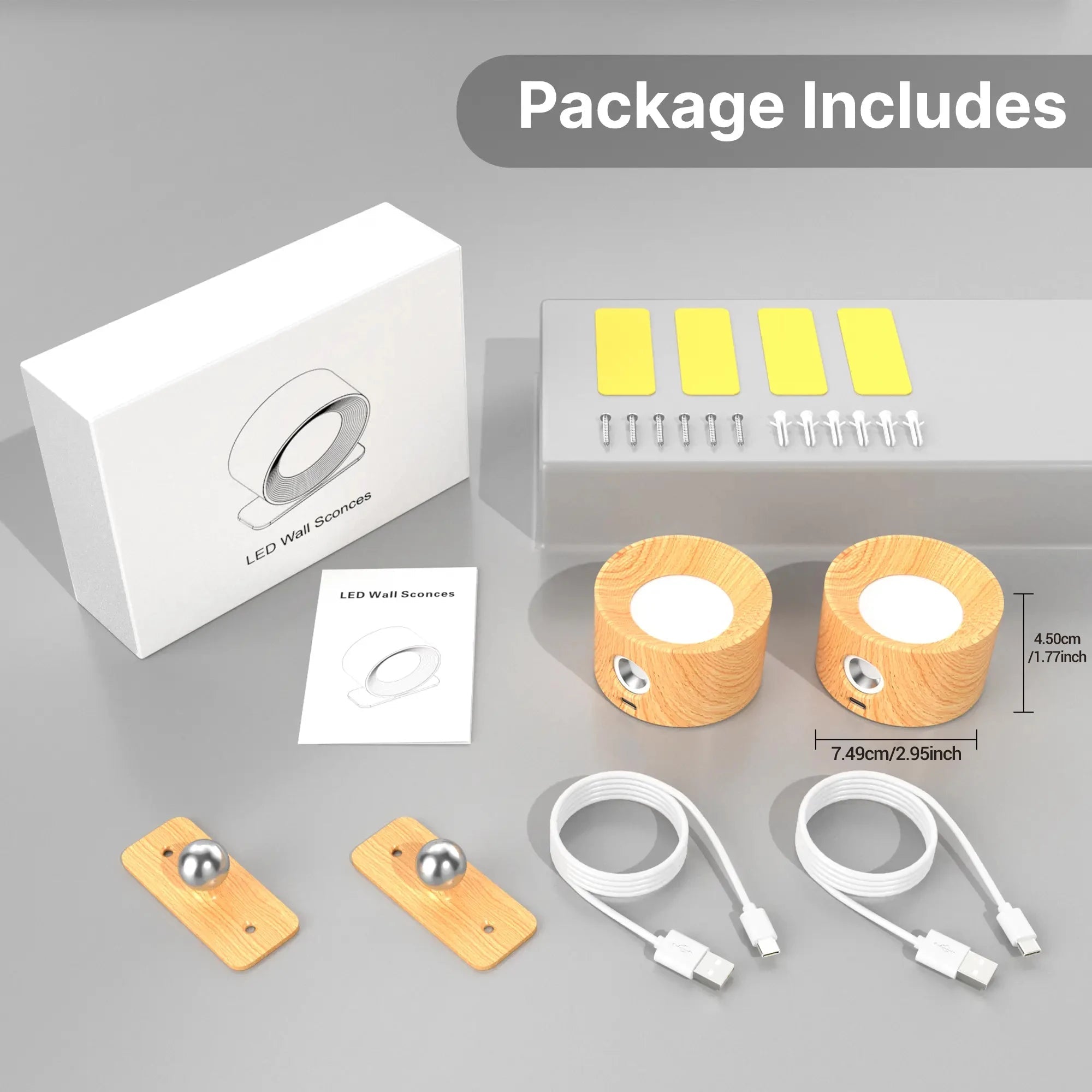 Wooden LED Wall Sconce, 360° Rotatable Dimmable Magnetic Touch Control Rechargeable Battery Operated WHIMSICAL HOME OF CREATIONS