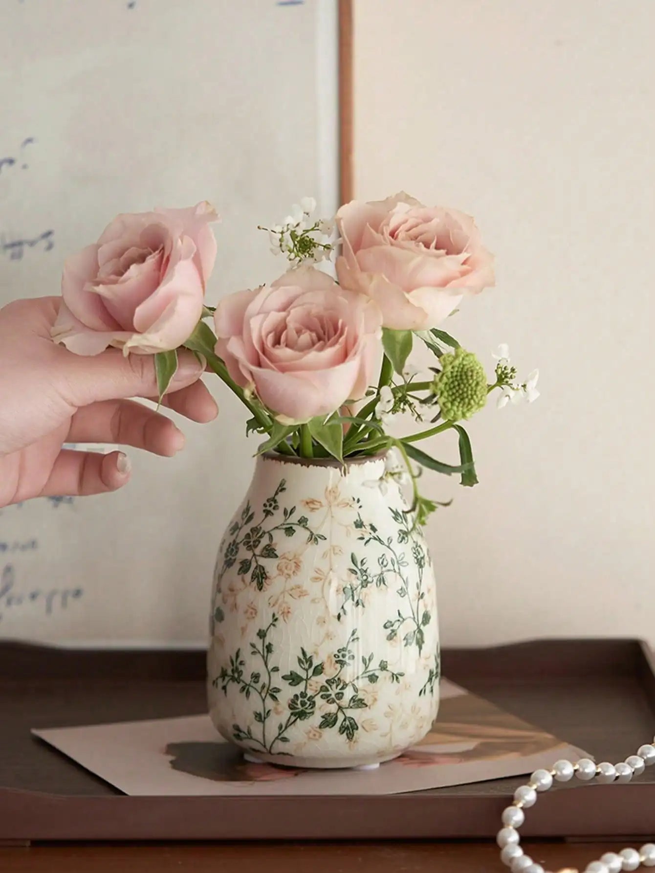 Ice Crackle Ceramic Vases – Vintage-Inspired with Green Accents WHIMSICAL HOME OF CREATIONS