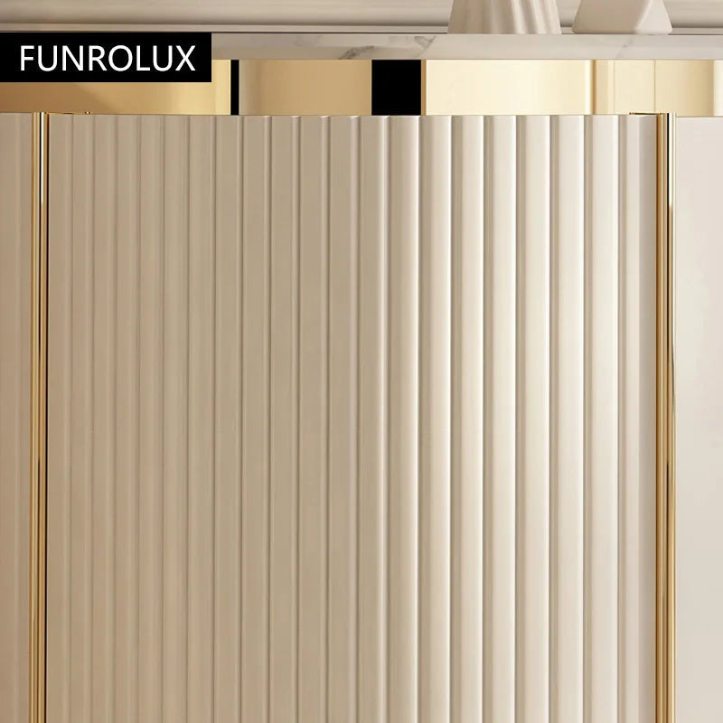 Elegant Marble Sideboard with Gold Trim - Cream Glass Finish WHIMSICAL HOME OF CREATIONS