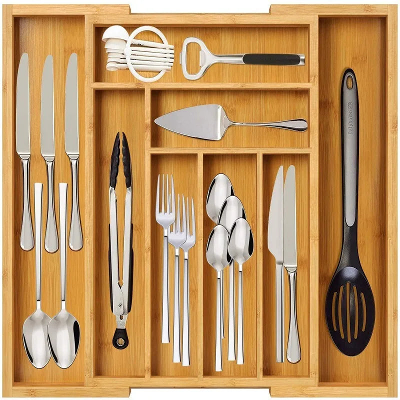 Adjustable Bamboo Drawer Organiser – Expandable 8-Grid Cutlery & Utensil Storage for Kitchen, Office & Home WHIMSICAL HOME OF CREATIONS