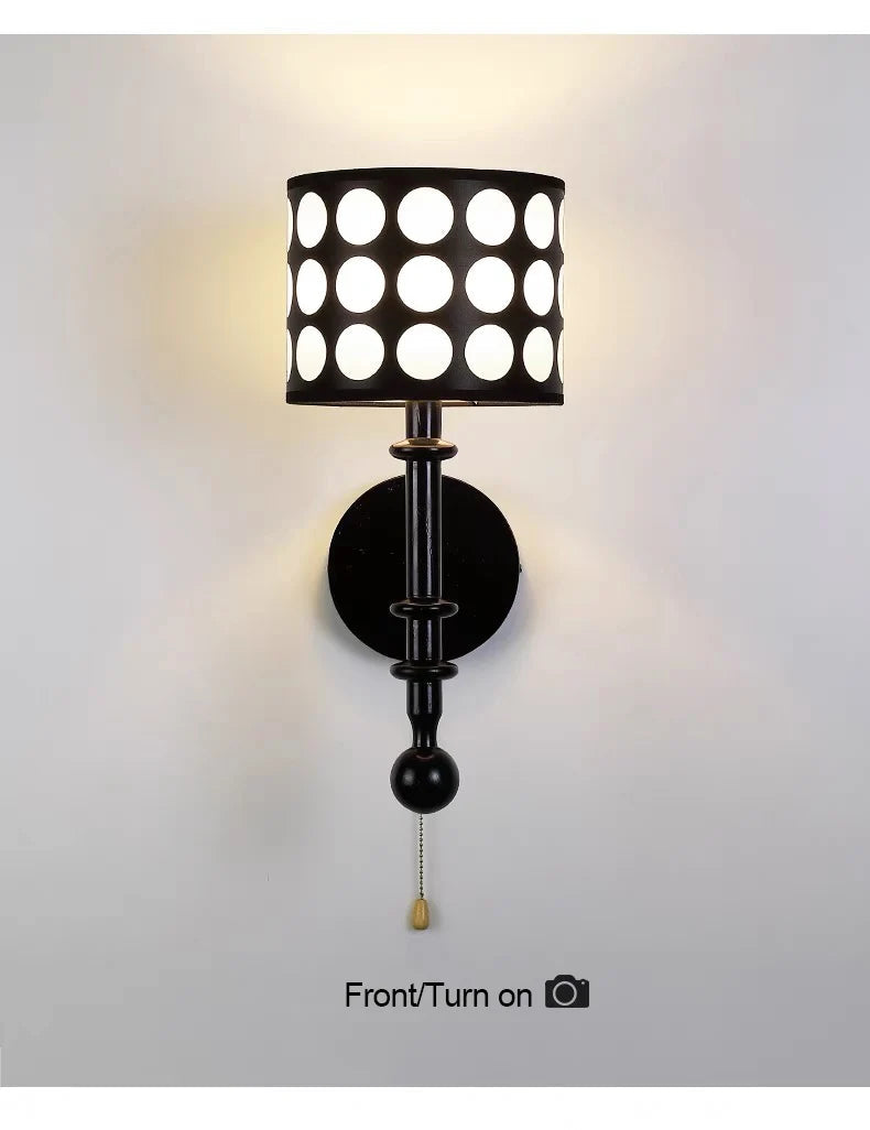 Luxury Mid-Century Art Deco Fabric Wall Sconce – Black & Walnut, LED Lighting WHIMSICAL HOME OF CREATIONS