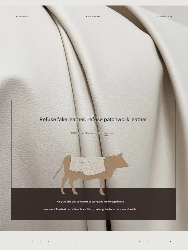 Crafted in genuine Nappa calf leather with a sleek ivory White finish for timeless elegance, a recliner that blends luxury materials with modern comfort WHIMSICAL HOME OF CREATIONS