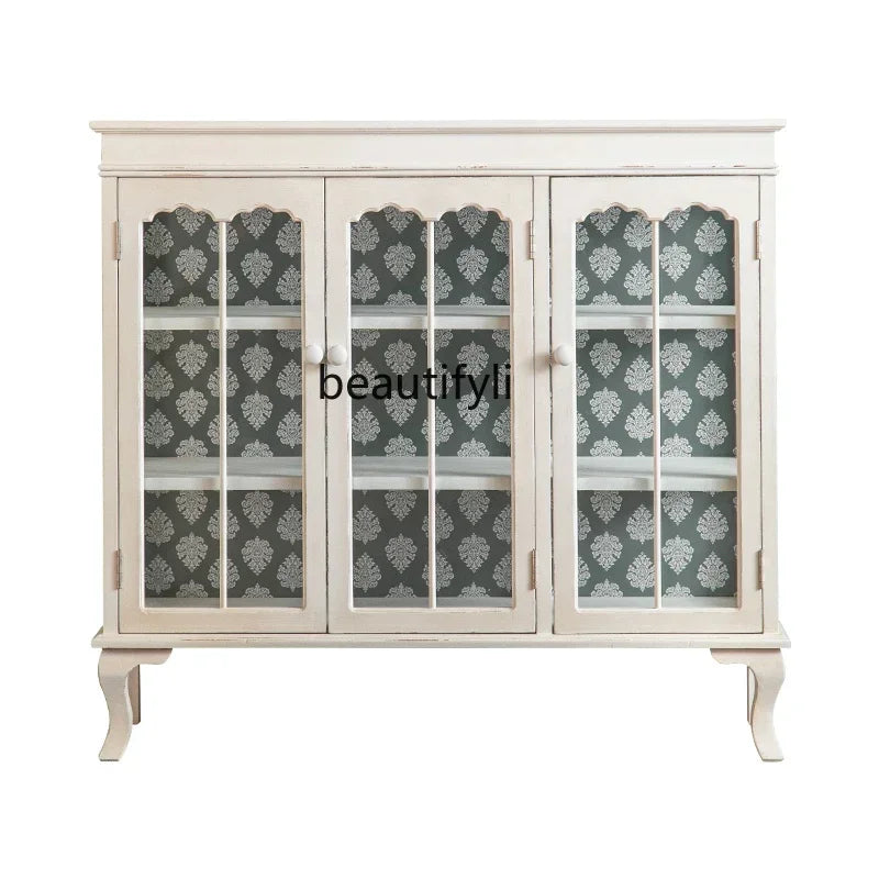 French Distressed Glass Cabinet – Rustic Elegance with Luxury Interior Design WHIMSICAL HOME OF CREATIONS