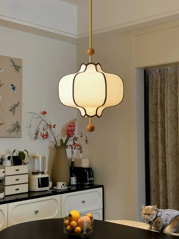 Medieval Pendant Light - Beige Fabric Shade 50cm WHIMSICAL HOME OF CREATIONS