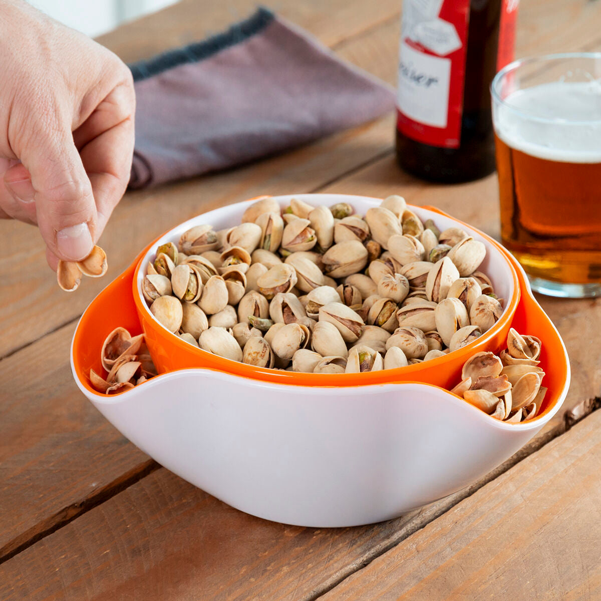 InnovaGoods 2-in-1 Snack Bowl Set – Stackable Double Bowl for Snacks & Waste Separation (2 Pieces)