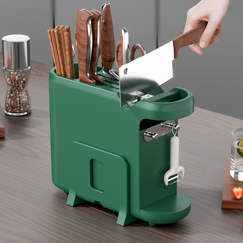 Green Multifunctional Kitchen Knife Rack - Storage Organizer with Built-in Knife Sharpener, for Knives, Chopsticks, Cutting Boards, and Pot Lids-1