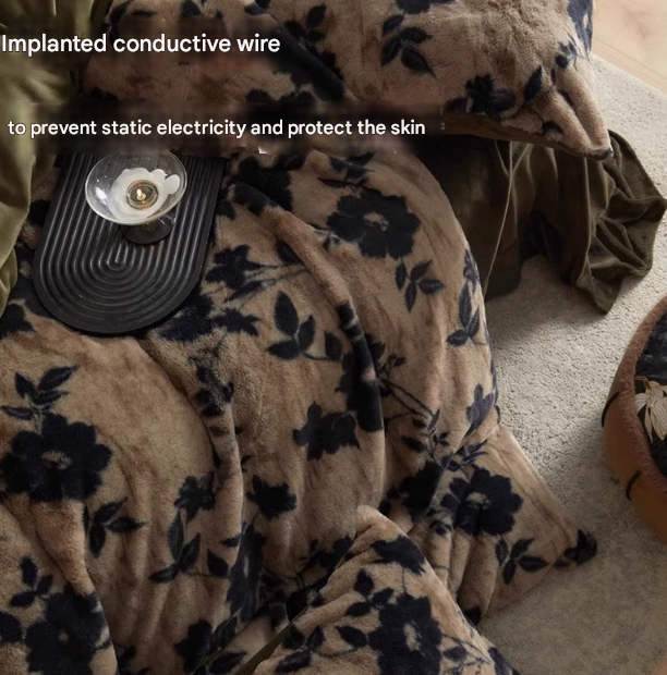 NNEDSZ Grey leopard-print Luxury Winter Faux Rabbit Fur Bedding Set - 4-Piece Melange Style Plush Set for 1.8m Beds (200x230cm Duvet Cover)-2