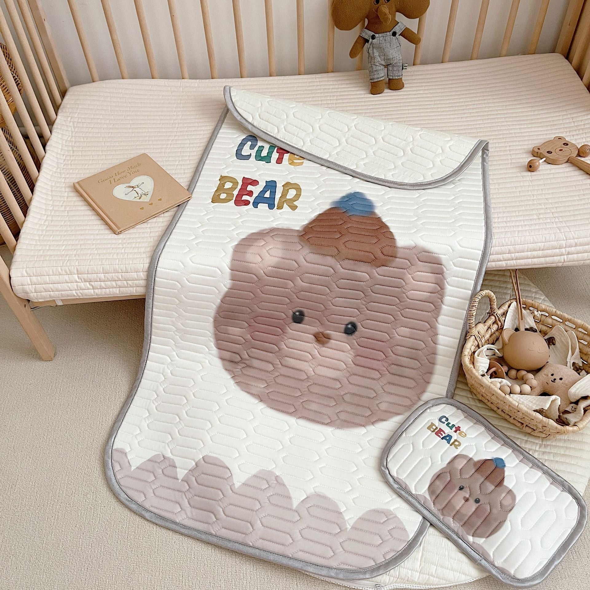 NNEDSZ Cute Bear Pattern 2 Piece Set Kids Cooling Pad Set - 60x120cm Cartoon Latex Mattress Protector,  Pillow-1