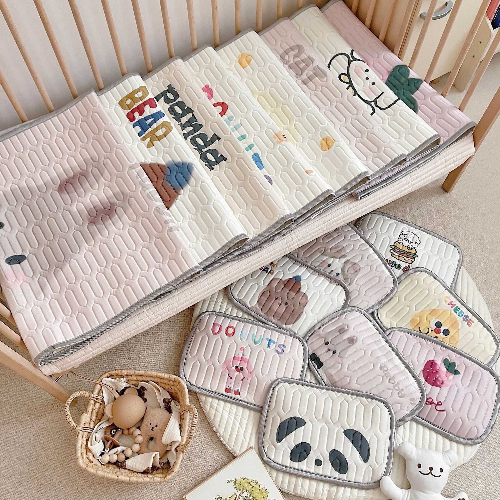 NNEDSZ Cute Bear Pattern 2 Piece Set Kids Cooling Pad Set - 60x120cm Cartoon Latex Mattress Protector,  Pillow-2