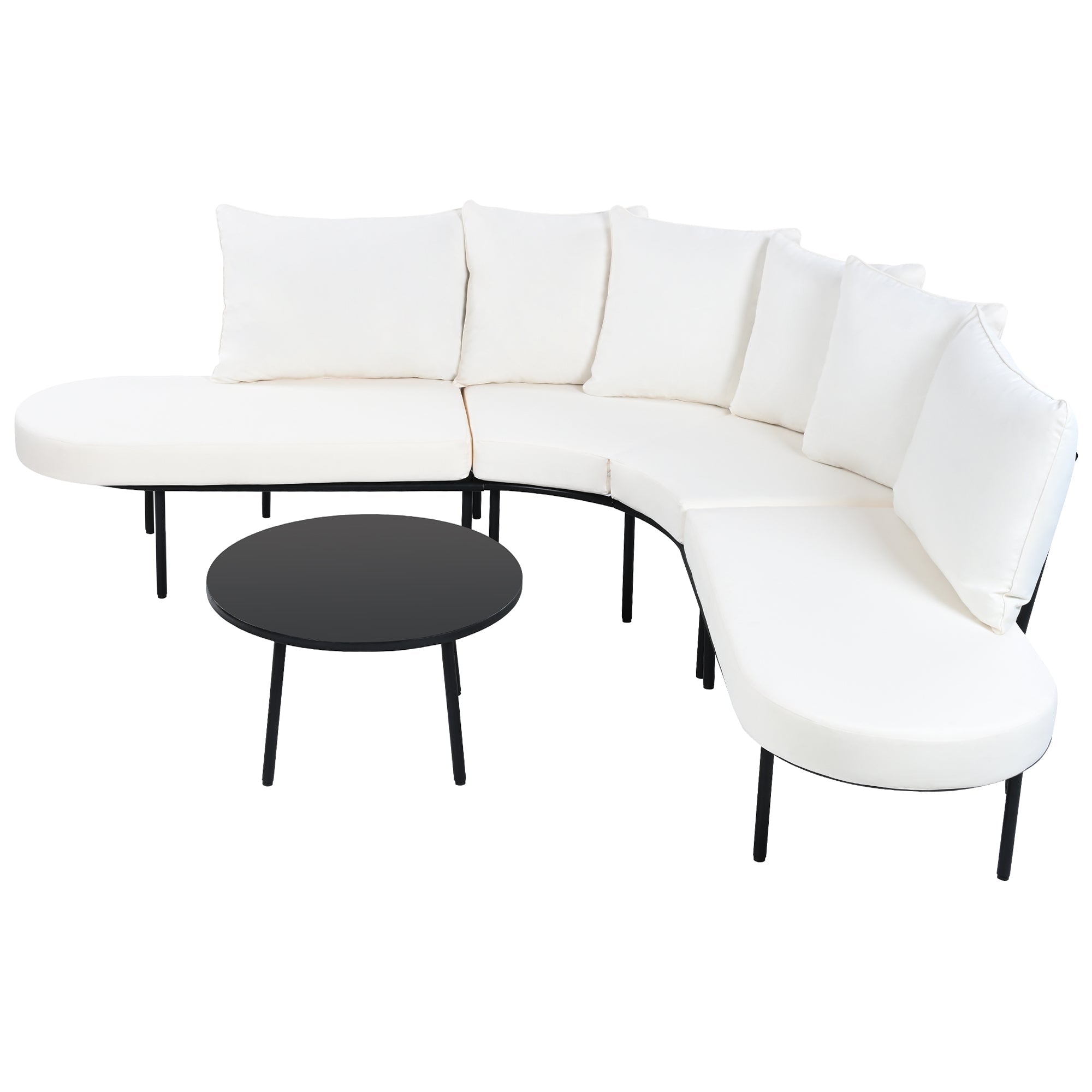 Patio Half- Moon Curved Outdoor Furniture Sofa Set with Coffee Table, Sangria Beech