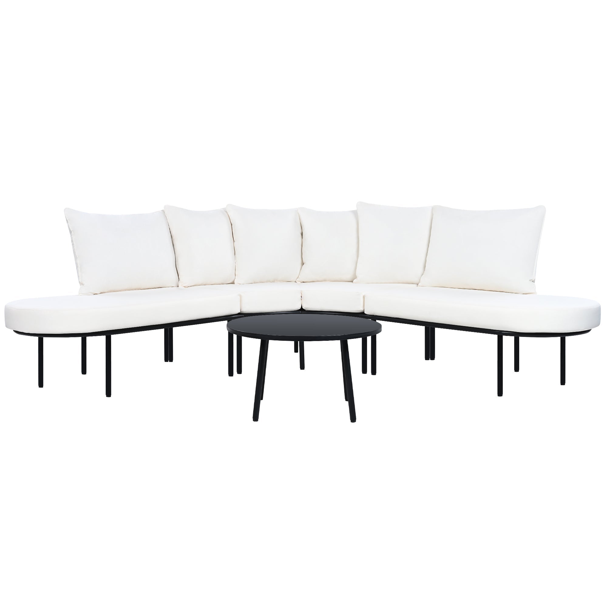 Patio Half- Moon Curved Outdoor Furniture Sofa Set with Coffee Table, Sangria Beech
