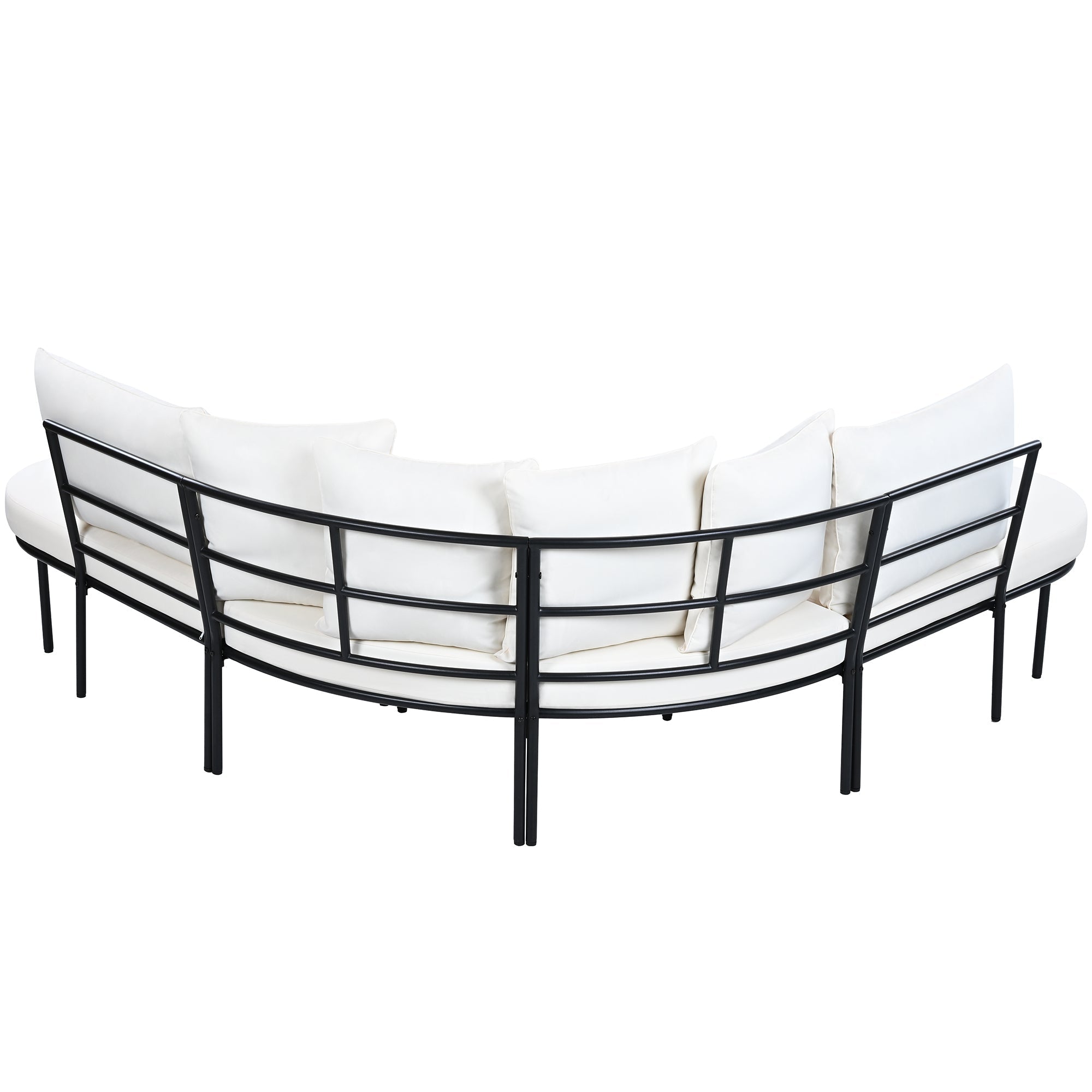 Patio Half- Moon Curved Outdoor Furniture Sofa Set with Coffee Table, Sangria Beech