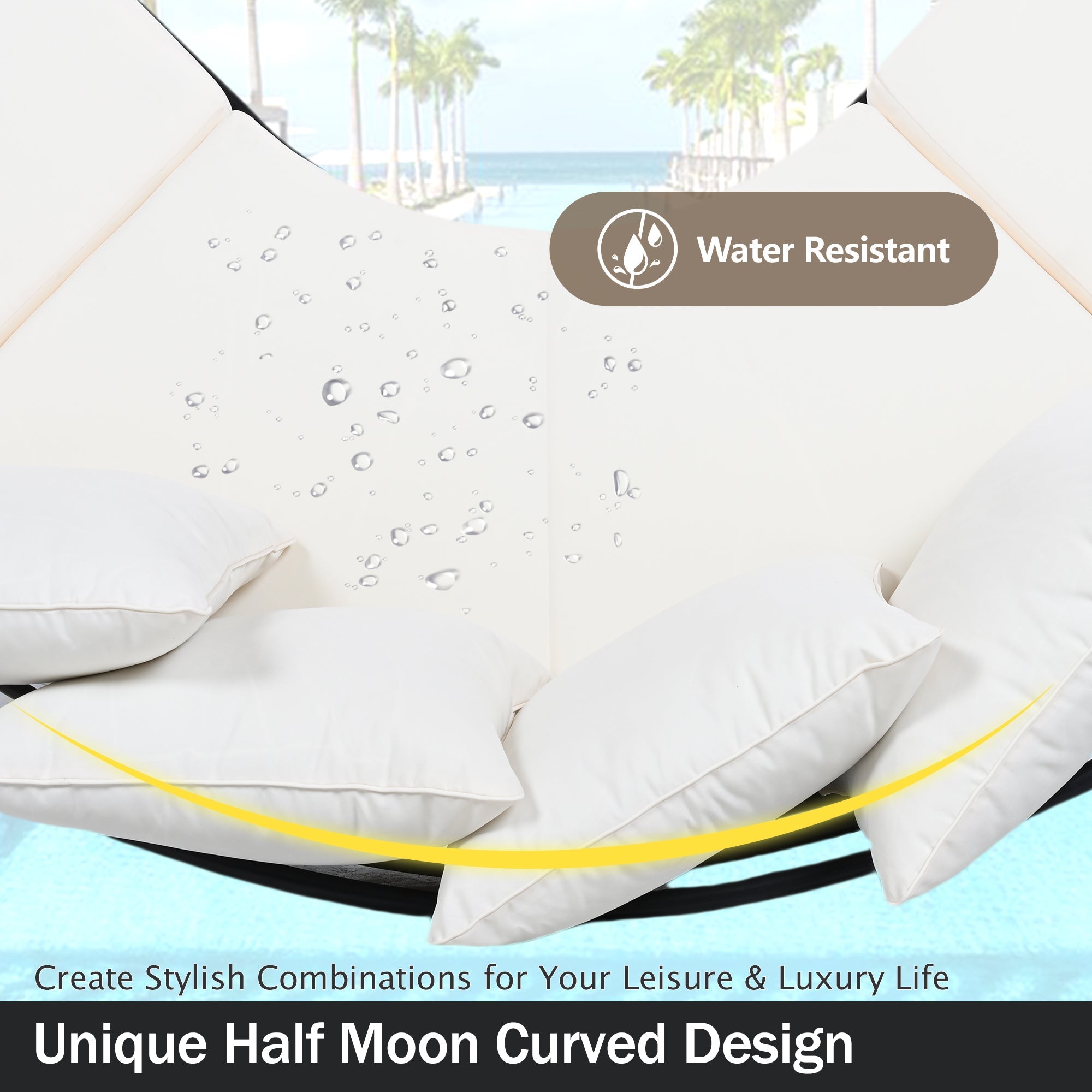 Patio Half- Moon Curved Outdoor Furniture Sofa Set with Coffee Table, Sangria Beech