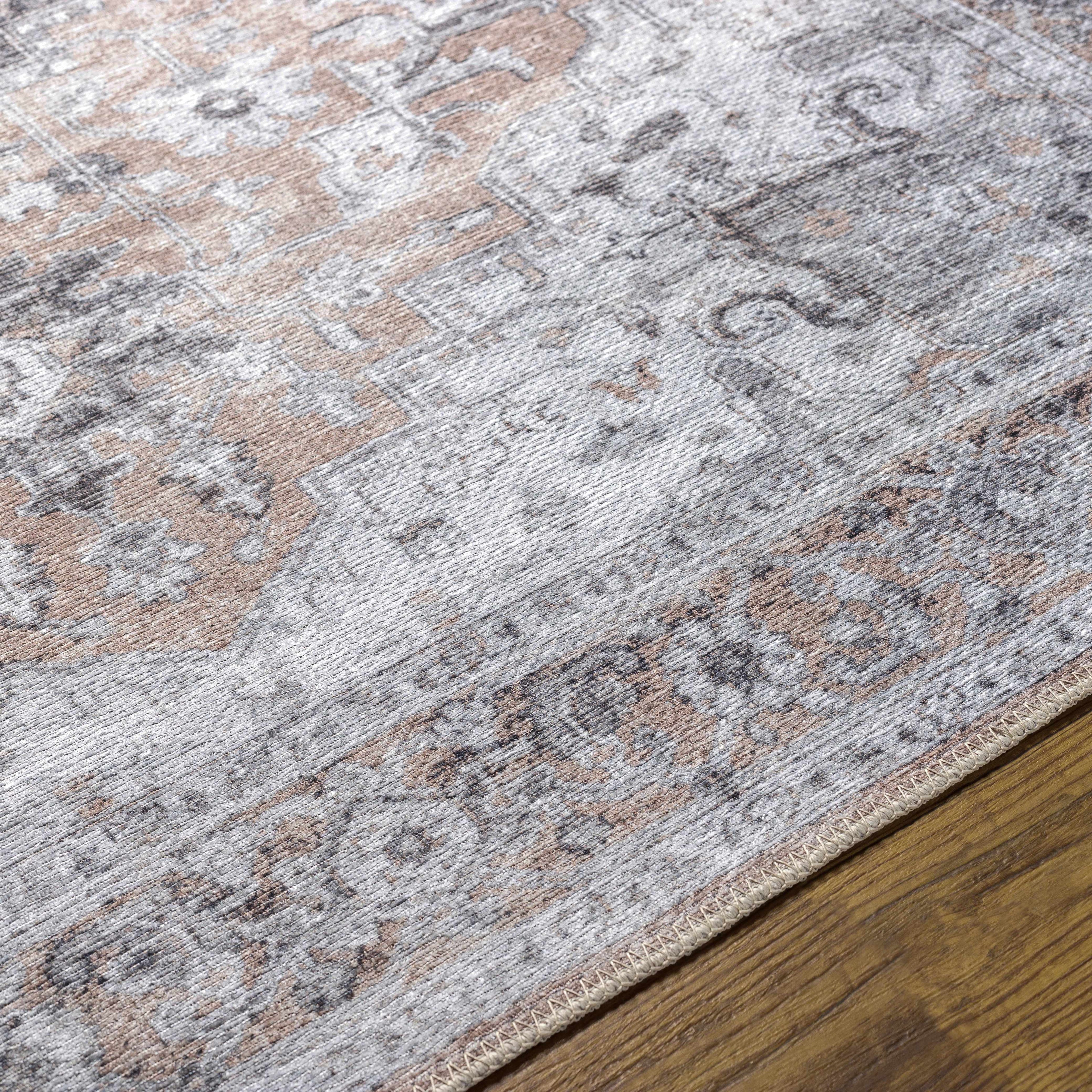 Machine Washable Chenille Rug – Traditional Flatweave Area Rug in Beige & Charcoal, Soft & Durable