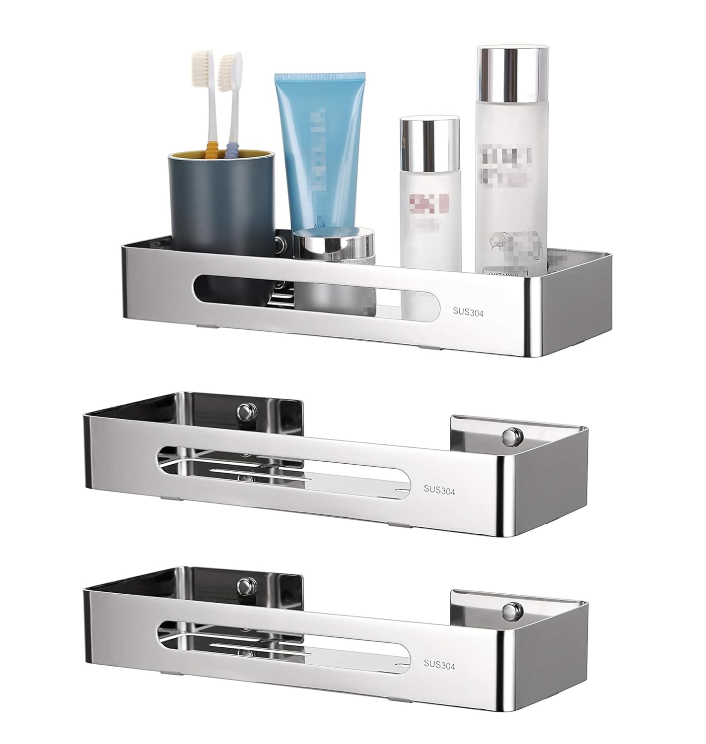 Luxury Fossa 3-Pack Brushed Stainless Steel Shower Baskets – Wall-Mounted Bathroom Storage Shelves