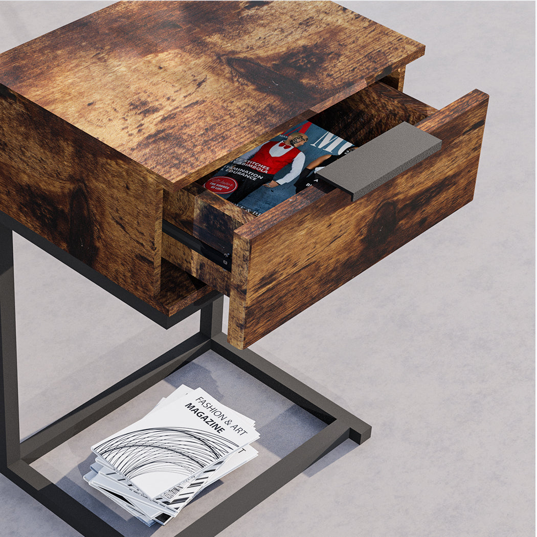 Industrial Oak Bedside Table with Metal Frame – Levede Nightstand