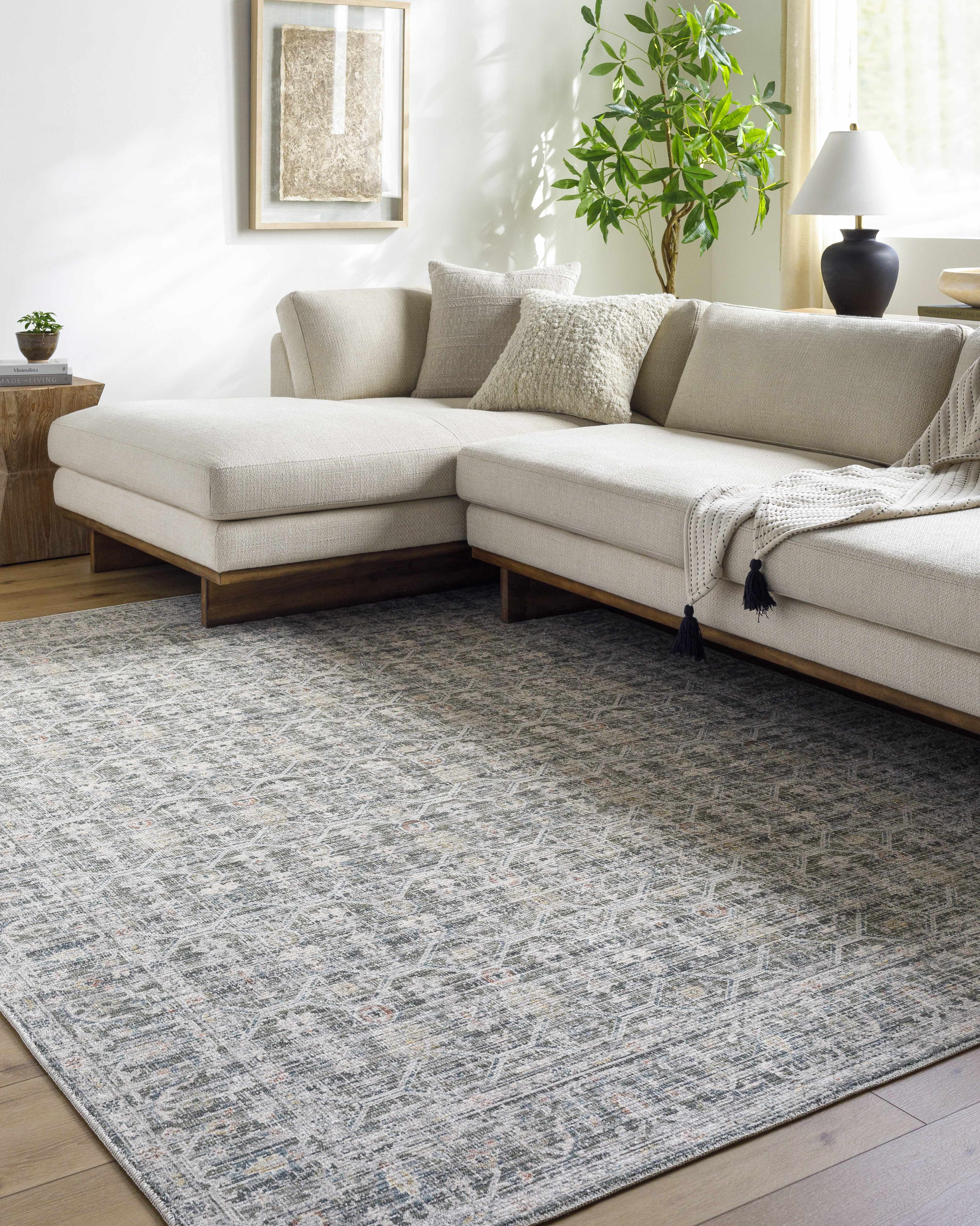 Machine-Woven Polyester Rug – Traditional Medium Pile Area Rug, Slate Blue & Coral