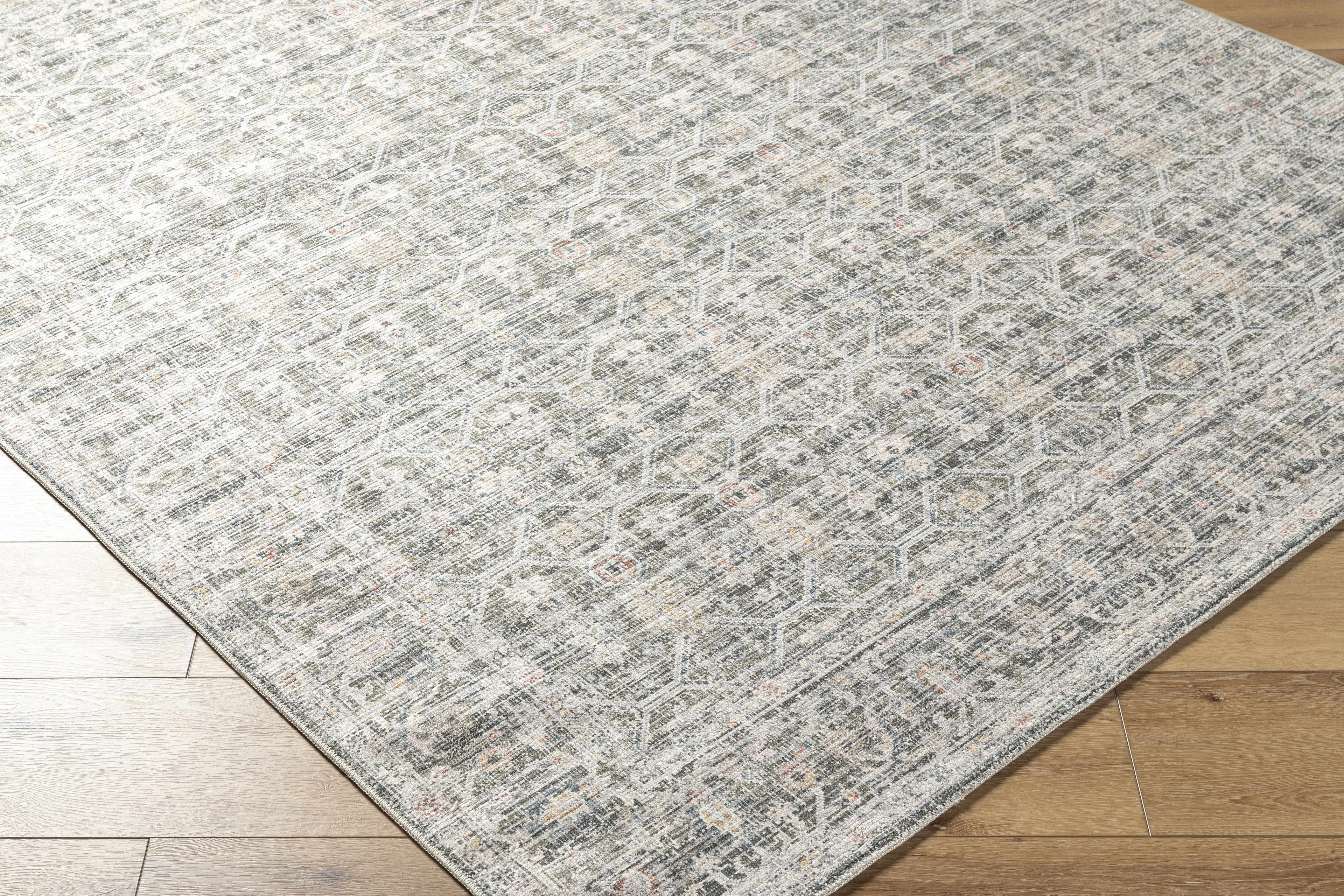 Machine-Woven Polyester Rug – Traditional Medium Pile Area Rug, Slate Blue & Coral