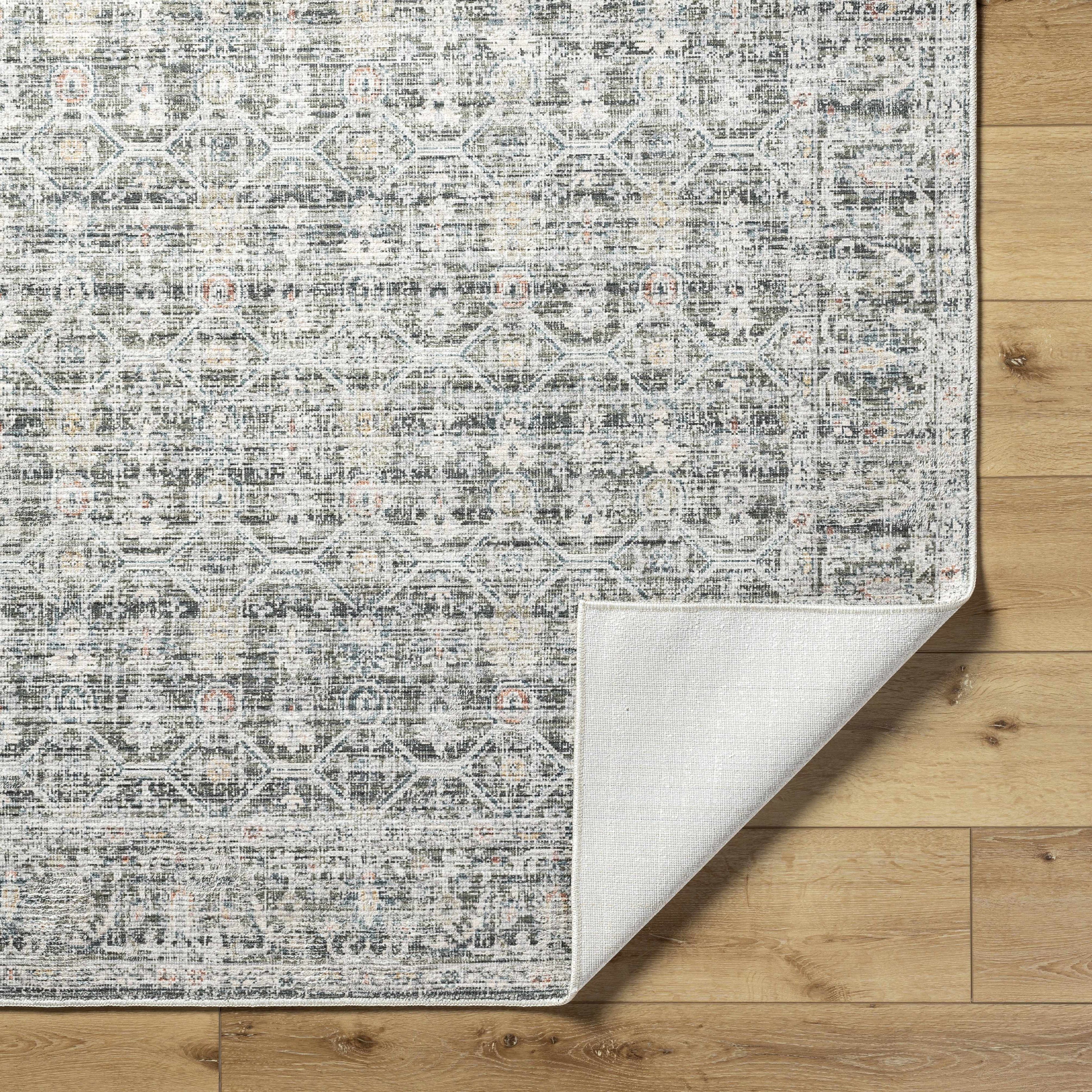 Machine-Woven Polyester Rug – Traditional Medium Pile Area Rug, Slate Blue & Coral