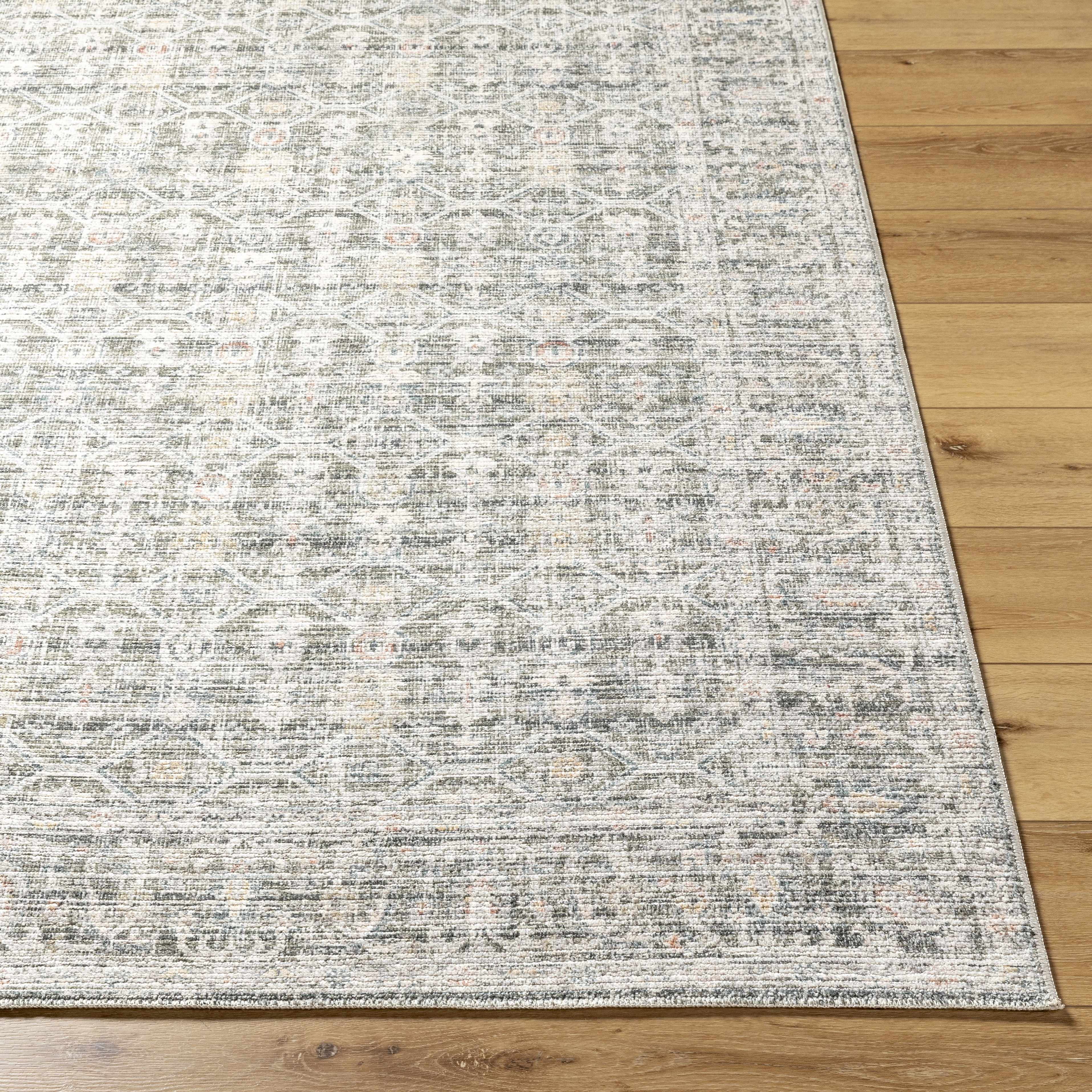 Machine-Woven Polyester Rug – Traditional Medium Pile Area Rug, Slate Blue & Coral