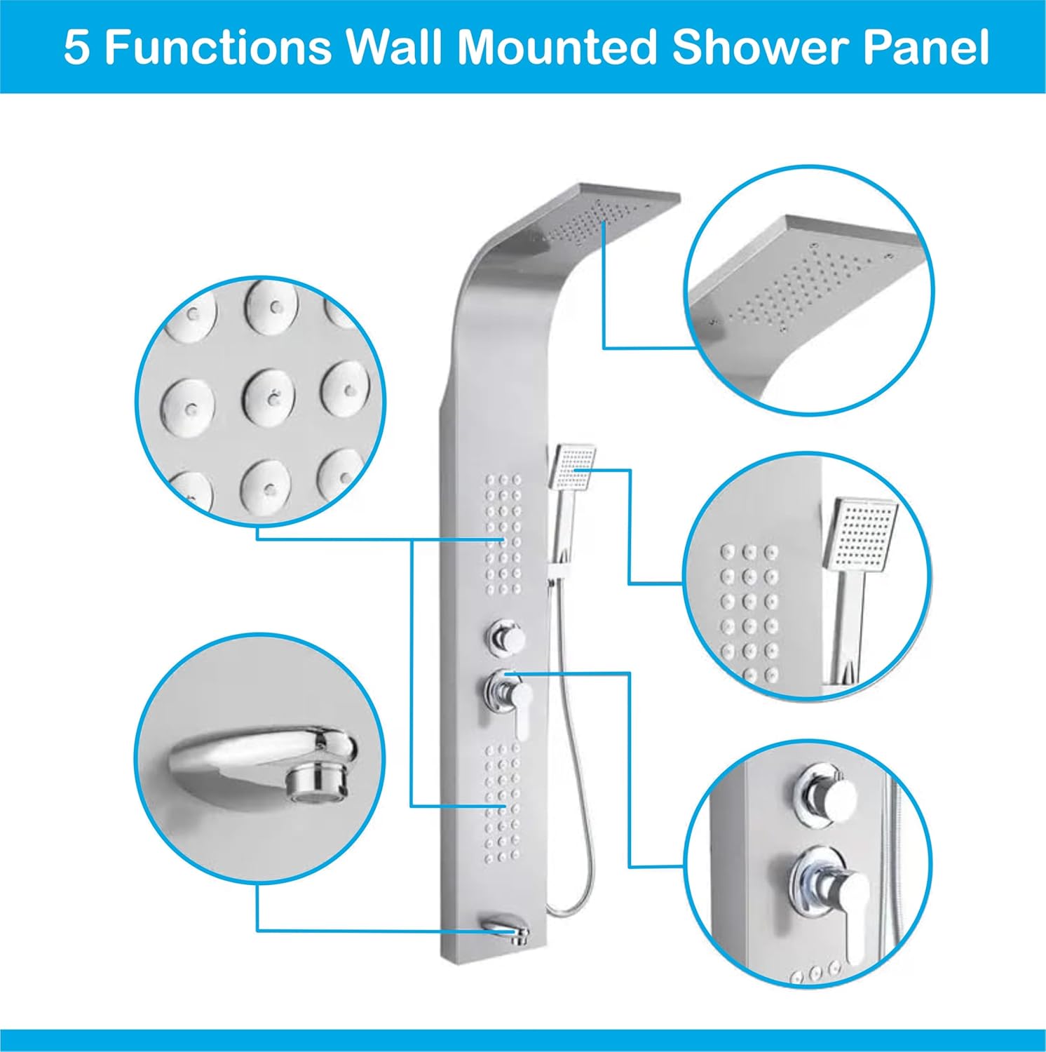 Luxury Silver Multi-Function Shower System – Rainfall, Handheld & Body Jets