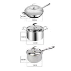 NNEAGS 6 Piece Cookware Set 18/10 Stainless Steel 3-Ply Frying Pan, Milk, and Soup Pot with Lid-1