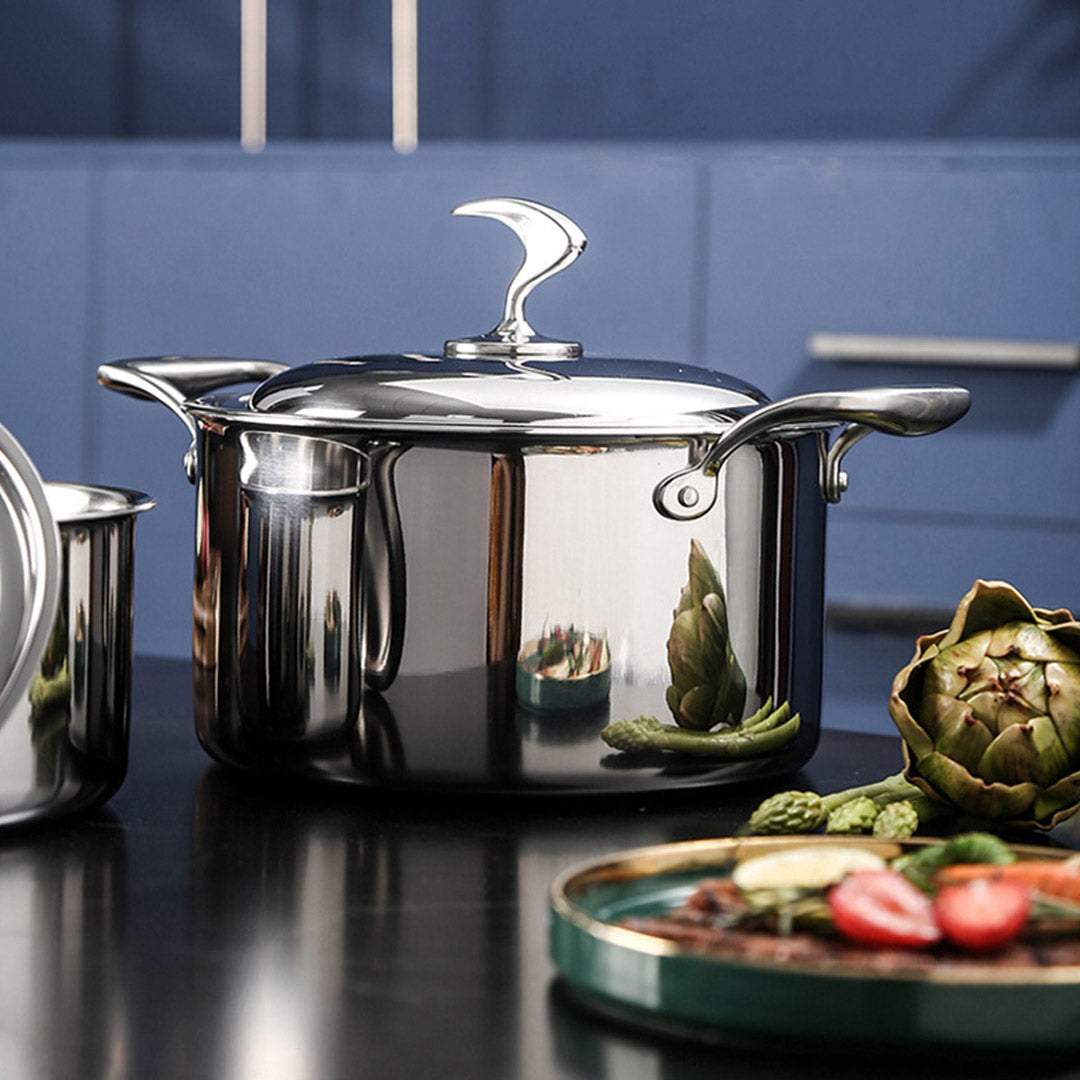 NNEAGS 6 Piece Cookware Set 18/10 Stainless Steel 3-Ply Frying Pan, Milk, and Soup Pot with Lid-4