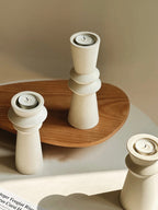Set of 3 Minimalist Ceramic Candle Holders – Modern Unglazed Décor for Dining Table or Mantel