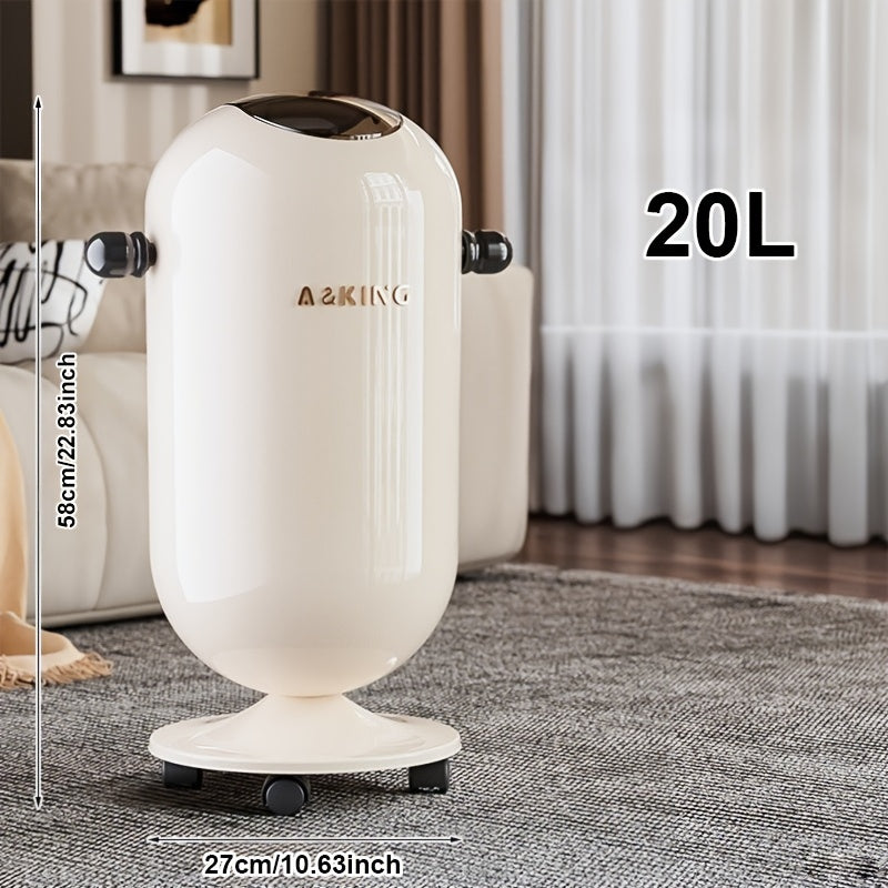 20L White Trash Can with Lid & Wheels – Modern Compact Waste Bin