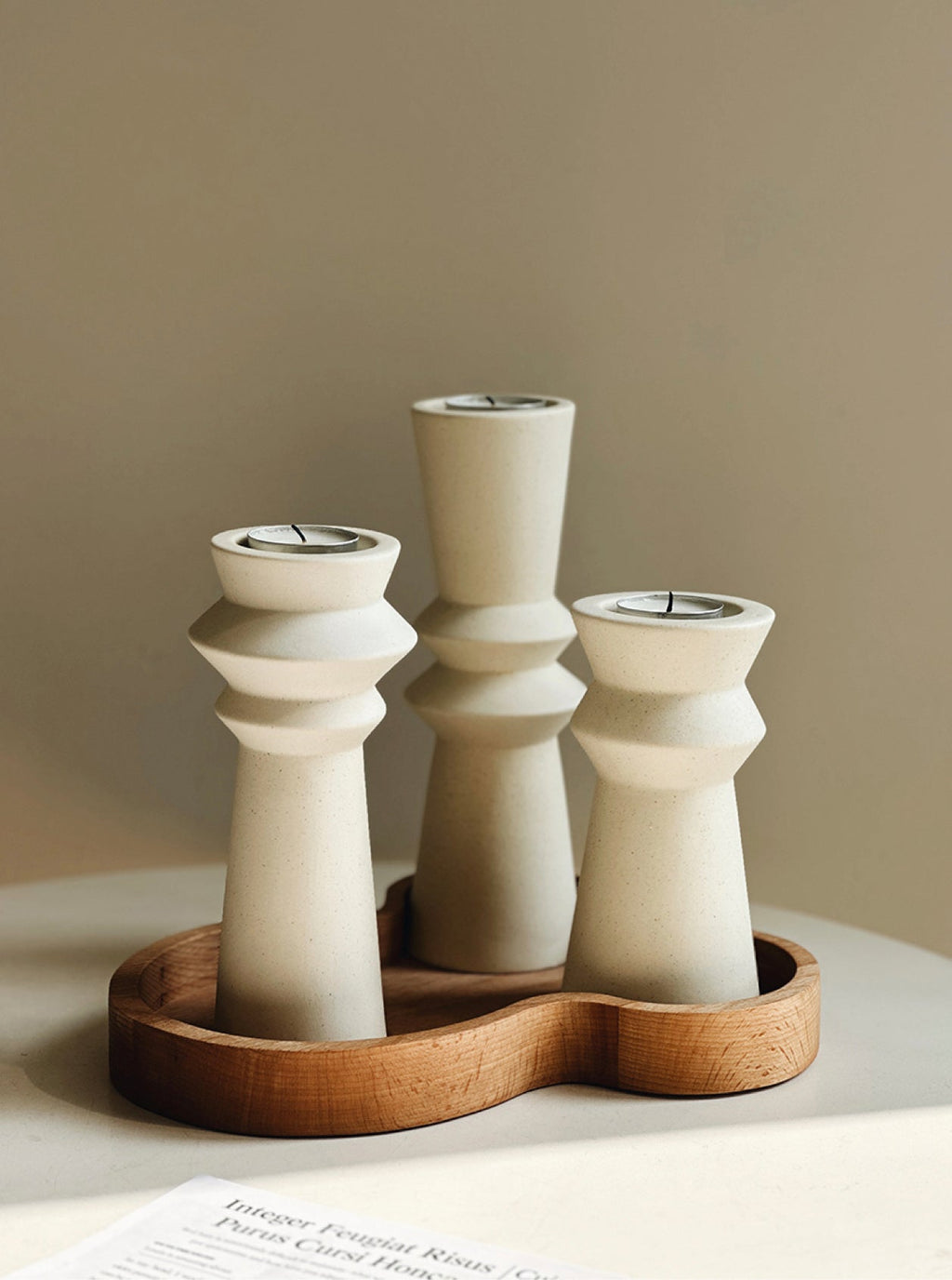 Set of 3 Minimalist Ceramic Candle Holders – Modern Unglazed Décor for Dining Table or Mantel